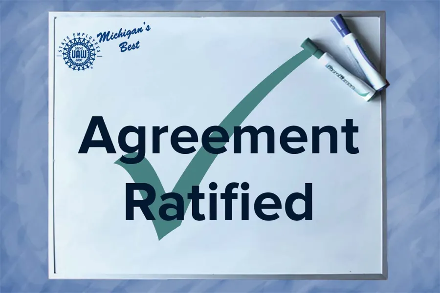 Agreement Ratified on a dry erase board